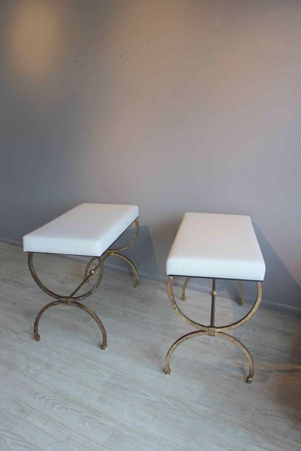Pair of gilt metal end of bed stools