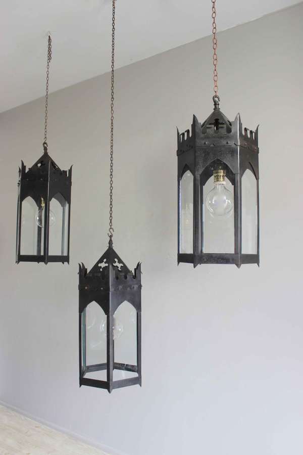 Set of 3 English Gothic  style Lanterns C1910