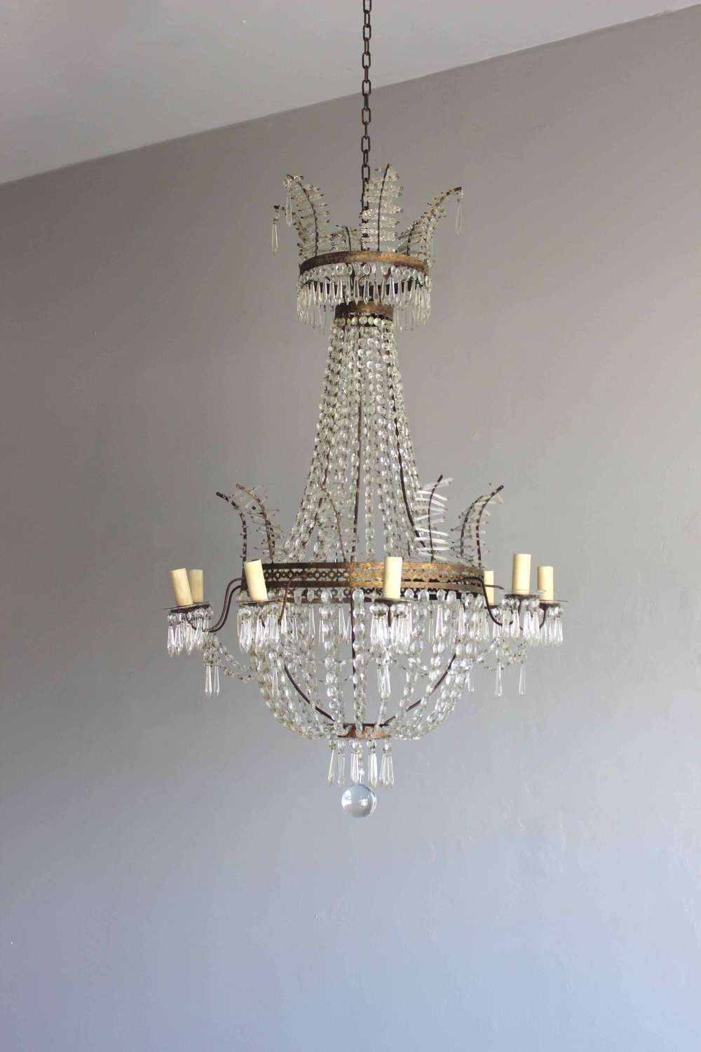 Superb Italian cut glass & beaded antique chandelier