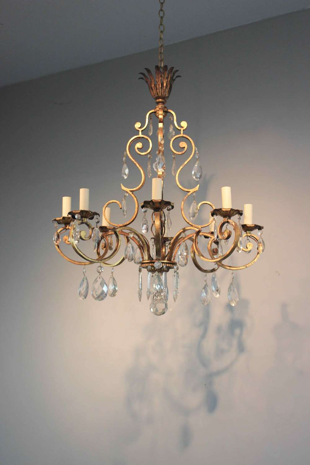 Well balanced gilt metal and cut glass chandelier