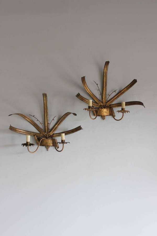 Pair of larger scale 'feather ' wall sconces