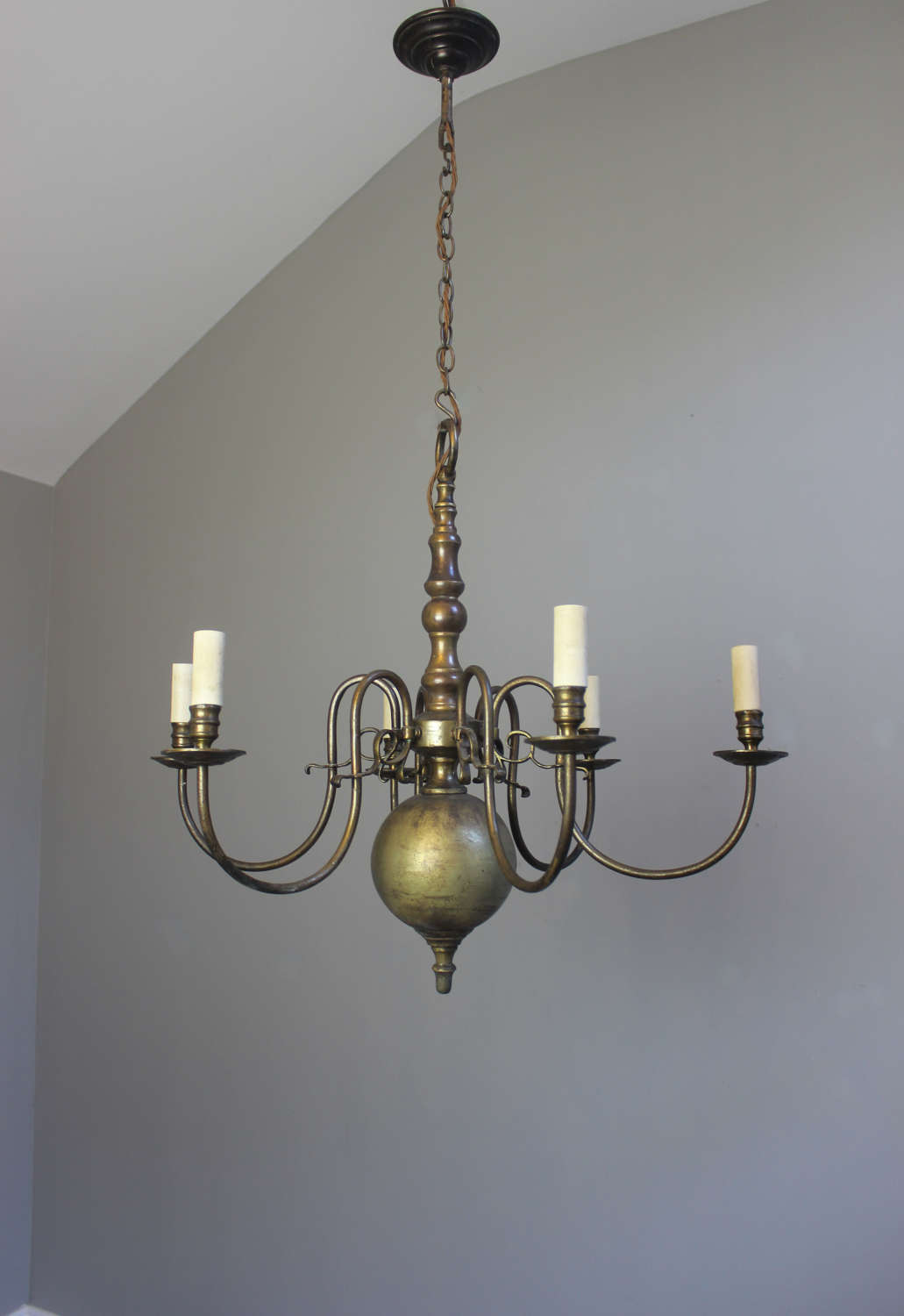 Simple elegant brass Dutch  style chandelier for low ceilings