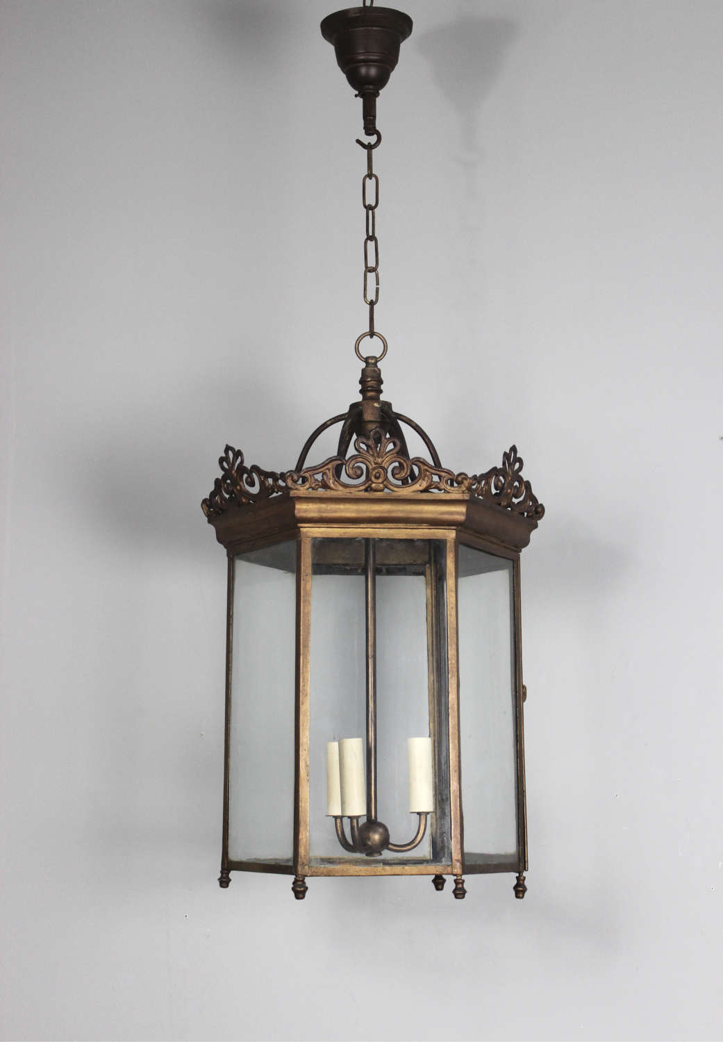Six sided late 19th C Italian hall lantern formerly for gas