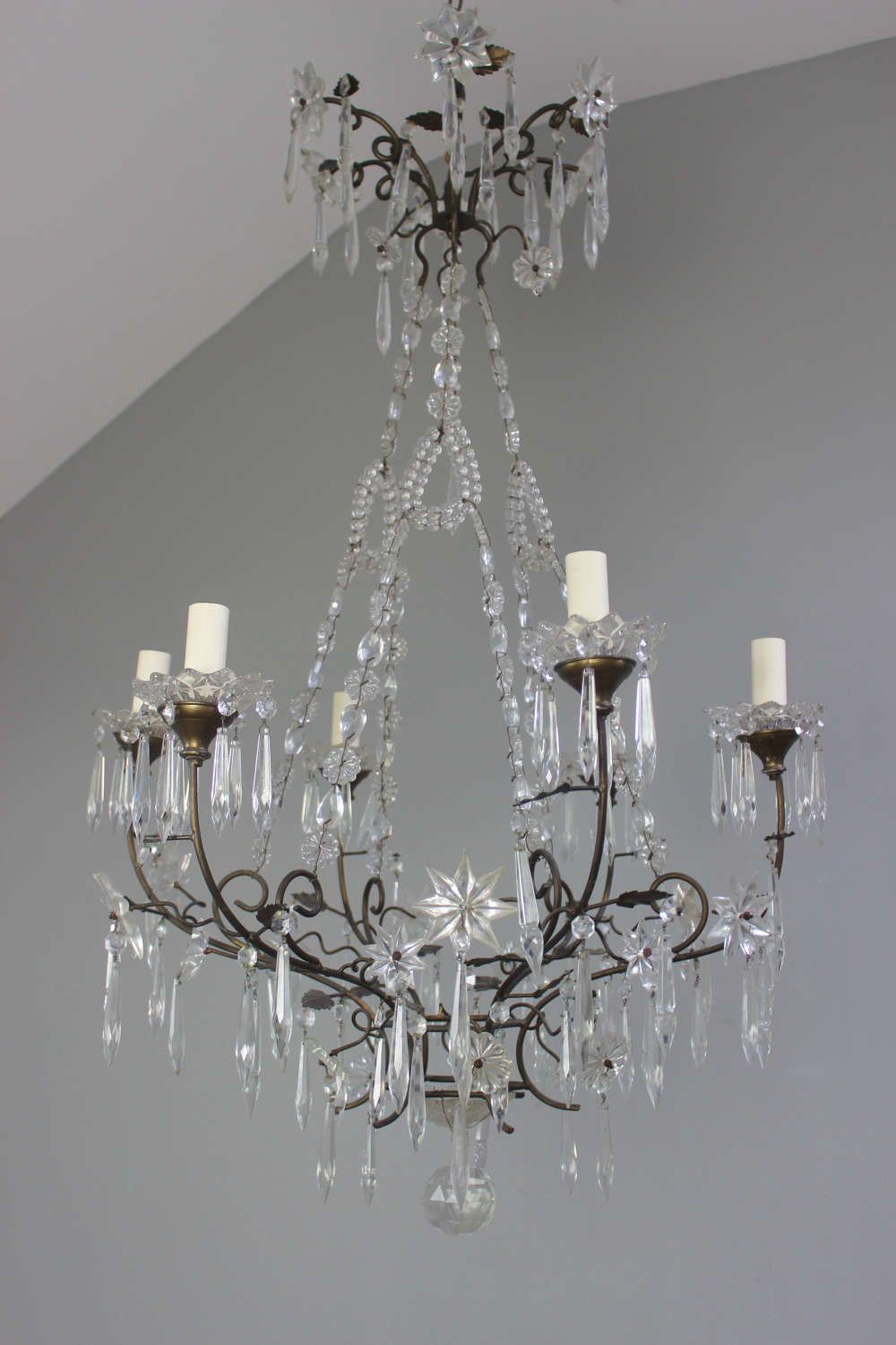 Delightful Italian cut glass and beaded  chandelier
