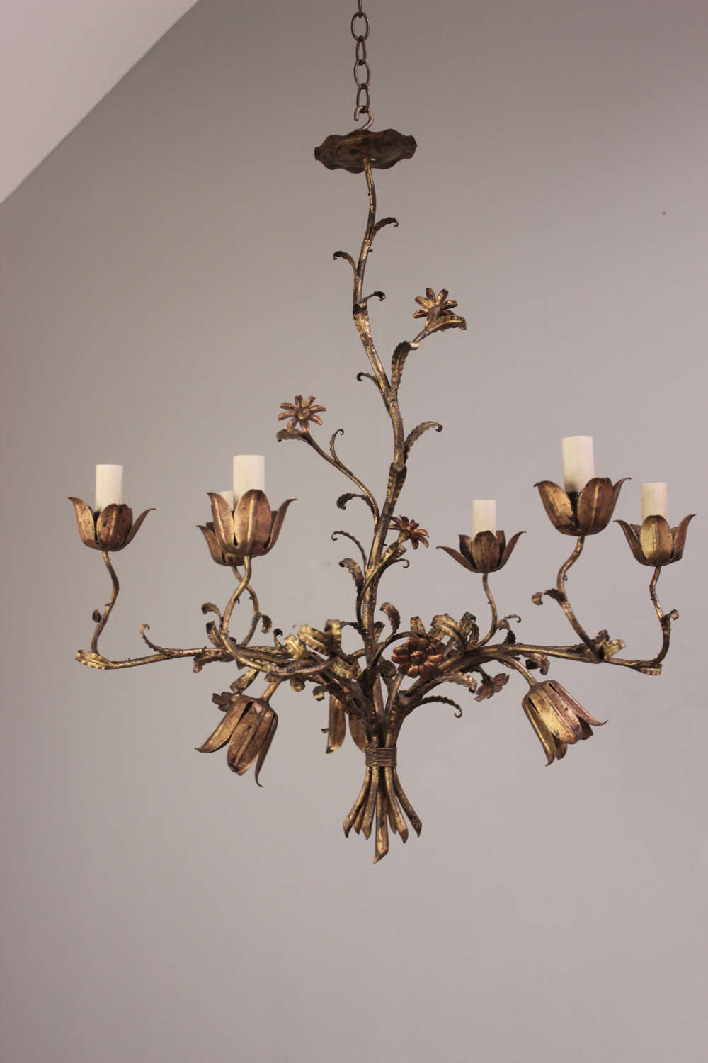 Gilt metal naturalistic  French chandelier