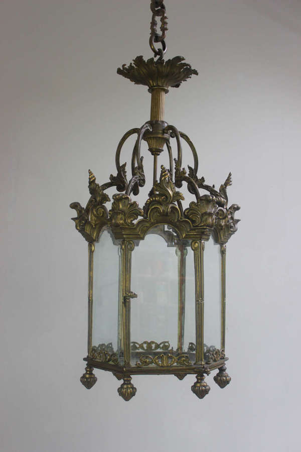 English large scale formerly gas brass hall lantern circa 1850-60