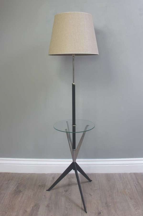 Stylish mid century nickel floor lamp and cocktail table